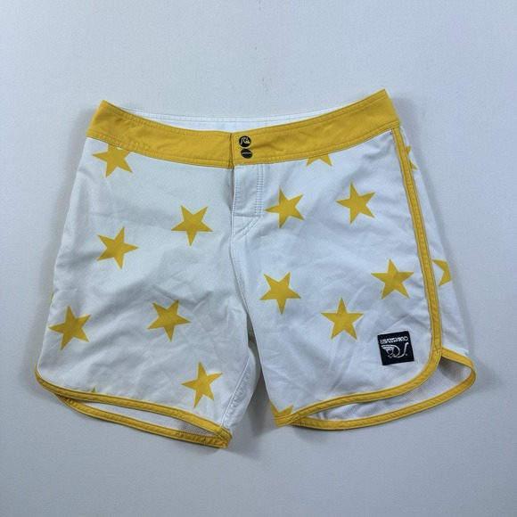 Quiksilver Standard Board Shorts Size 30 Womens White‎ Yellow Stars Stretch - Picture 1 of 6